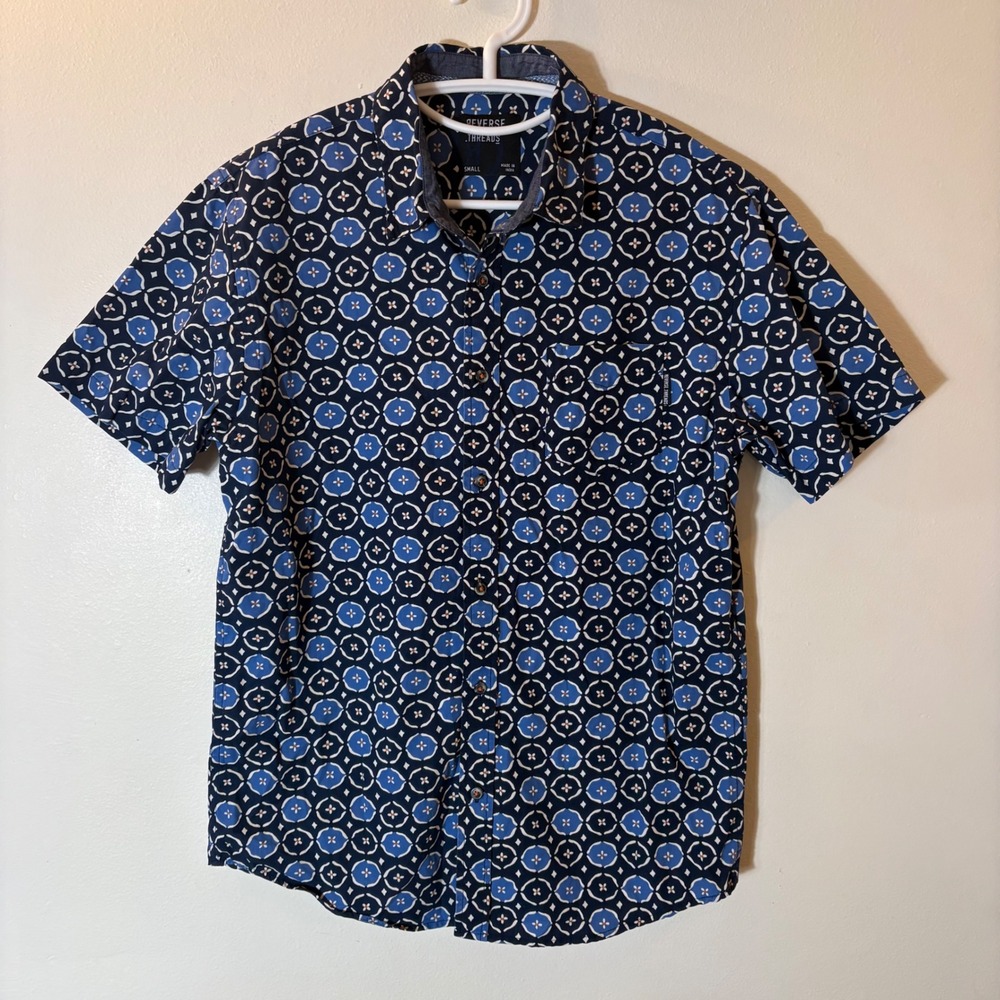 Reverse Threads Legacy Mens Small Navy Blue Icon Dot Geometric Button Down Shirt